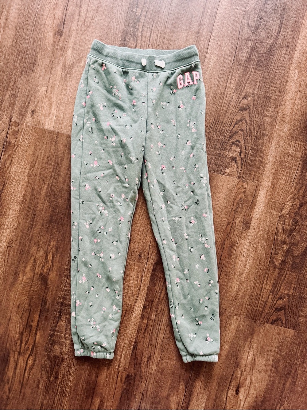 GAP Green Floral Sweatpants with Pink Accents